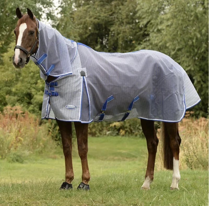 Weatherbeeta Comfitec Ripshield Plus Wwith Ultra Belly Strap Combo Neck White/Blue